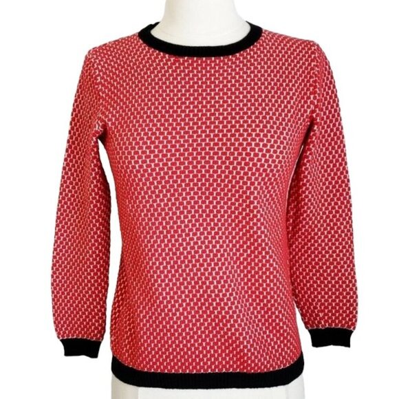 Zara Checkered Red White Black 3/4-Sleeve Sweater - Picture 1 of 4